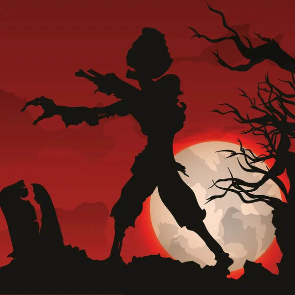 Zombie Dawn scéna na hřbitově, vektorové ilustrace — Stockový vektor