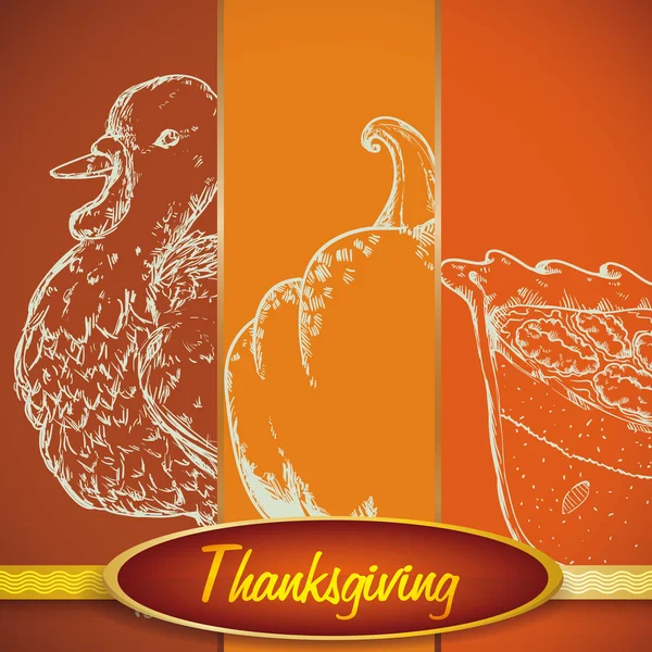 Realistiska Hand Rita uppsättning traditionella Thanksgiving element, vektor Illustration — Stock vektor