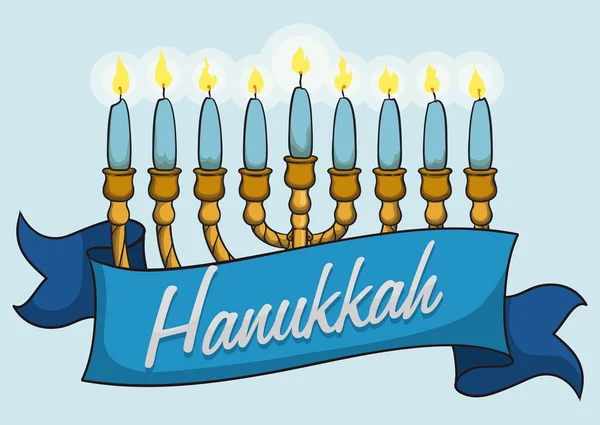 Chanukiah in Cartoon stijl met Hanukkah lint, vectorillustratie — Stockvector