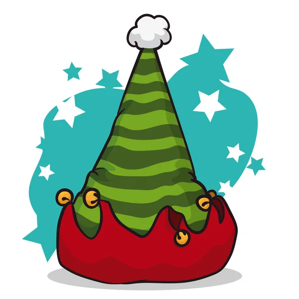Cappello elfo verde in sfondo a forma di stella, illustrazione vettoriale — Vettoriale Stock