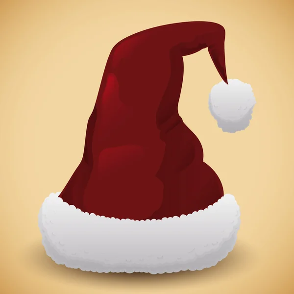Santa 's Hat Isolated on Beige Background, Vector Illustration — стоковый вектор