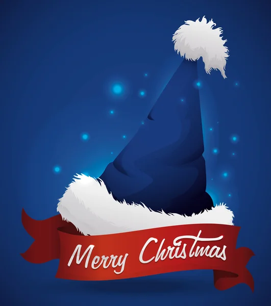Chapéu azul do Papai Noel com fita, ilustração vetorial — Vetor de Stock