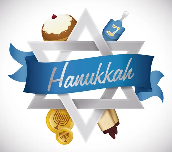 Στοιχεία της Hanukkah, γύρω από το αστέρι του David, διανυσματικά εικονογράφηση — Διανυσματικό Αρχείο