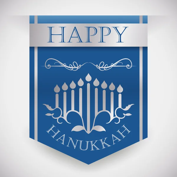 Hanukkah μπλε πανό με ασημένια κορδέλες, εικονογράφηση φορέας — Διανυσματικό Αρχείο