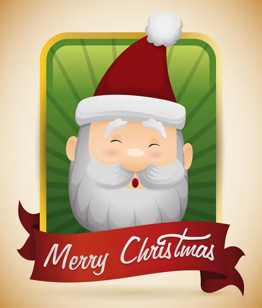 Cara feliz Papai Noel no botão de Natal, ilustração vetorial — Vetor de Stock