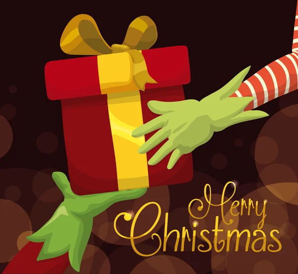 Fantastic Gift Hand over from Santa 's Helper to You, Vector Illustration — Vetor de Stock