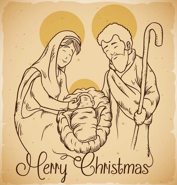 Классическая сцена Рождества со святой семьей, векторная иллюстрация — стоковый вектор