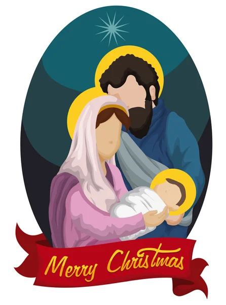 赤ちゃんのイエス、ヨセフと聖母マリア、ベクター グラフィックと古典的なキリスト降誕のシーン — ストックベクタ