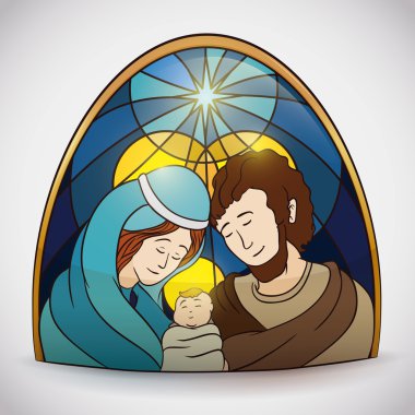 Colorful Holy Family Portrait Stained Glass, Vector Illustration clipart