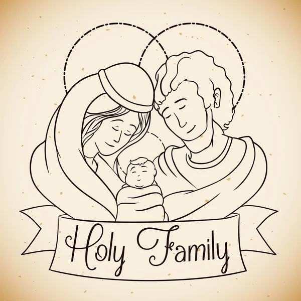 Sfânta Familie desenată în stil de linie, ilustrație vectorială — Vector de stoc