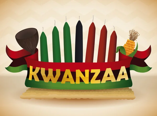 Kwanzaa Elements with Traditional Flag, Vector Illustration — Stock Vector