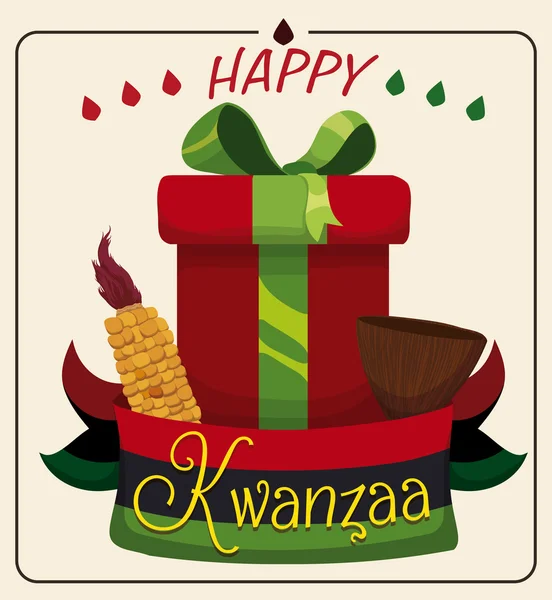 Presente de Kwanzaa com Taça de Unidade Tradicional e Milho, Ilustração de Vetor — Vetor de Stock