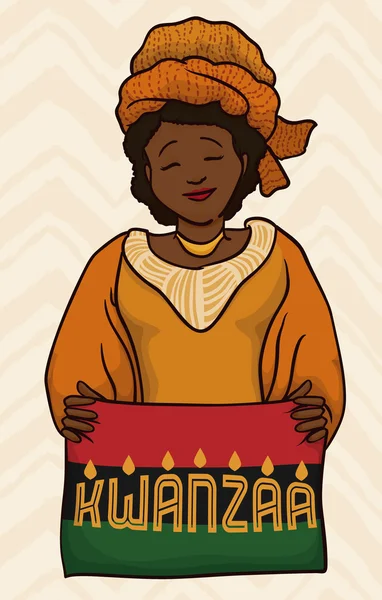 Žena nosí tradiční Kwanzaa oděv, vektorové ilustrace — Stockový vektor