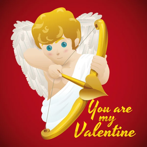 Roztomilý Baby Amor střílí šípy Magic v den svatého Valentýna, vektorové ilustrace — Stockový vektor