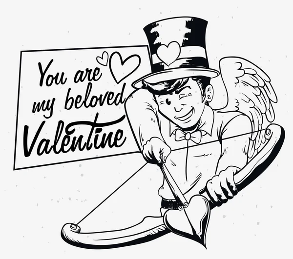 Retro Gentleman Cupido com Mensagem do Dia dos Namorados, Ilustração do Vetor —  Vetores de Stock