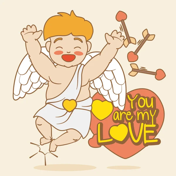 Felice Cupido con un messaggio d'amore di saluto, illustrazione vettoriale — Vettoriale Stock