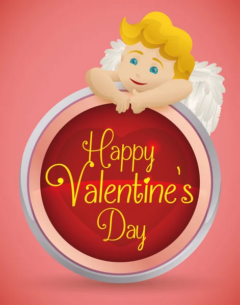 Vacker blond Cupid bakom Valentine's Holiday knapp, vektor Illustration — Stock vektor