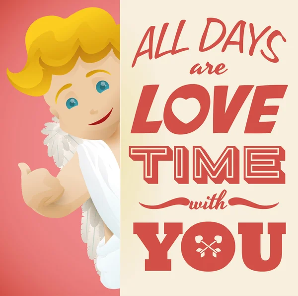 Cupido sorridente dietro un messaggio d'amore per San Valentino, Illustrazione vettoriale — Vettoriale Stock