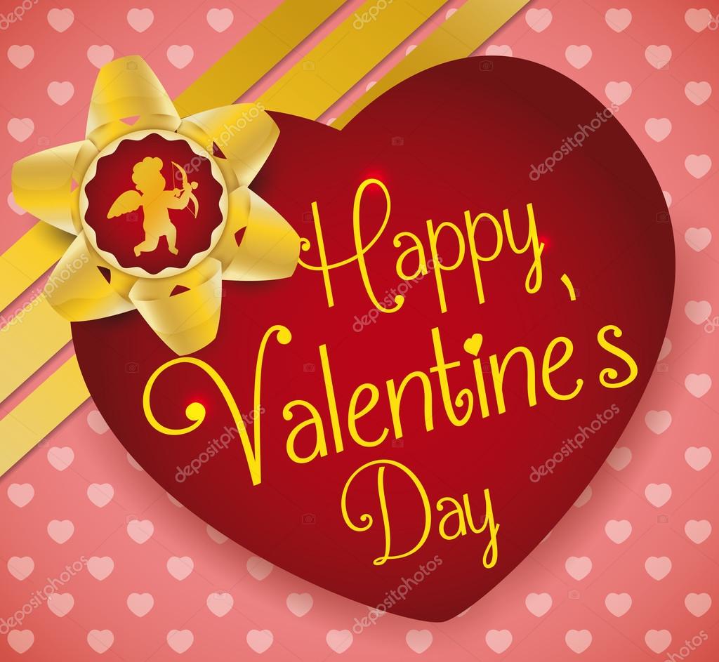 Corazón con Mensaje del Día de San Valentín y Arco Dorado y Cintas, Vector  Ilustración Vector de stock por ©PenWin 97263824, image size:1024x943