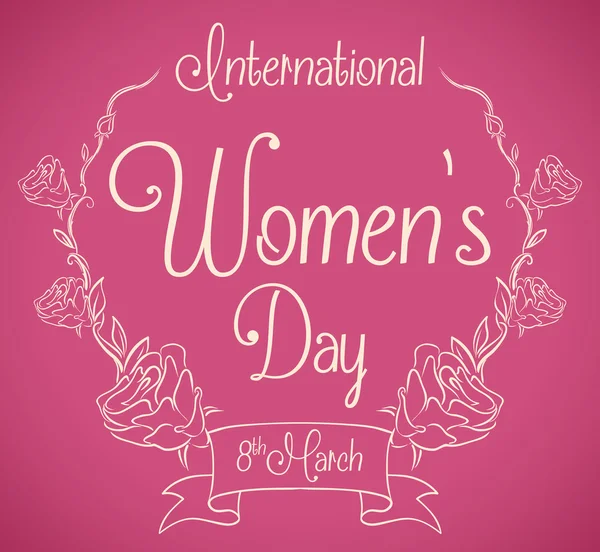 Послание на женский день в стиле венок из роз, векторная иллюстрация — стоковый вектор