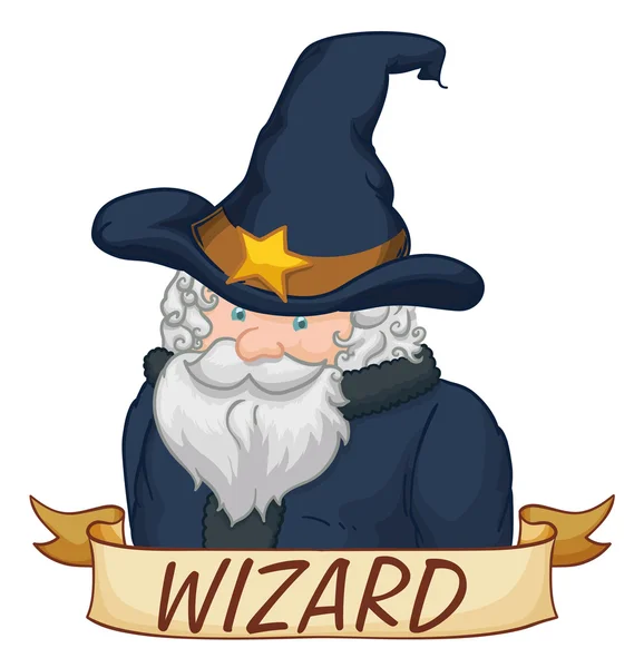 Personaje del mago sabio con cinta, ilustración vectorial — Vector de stock