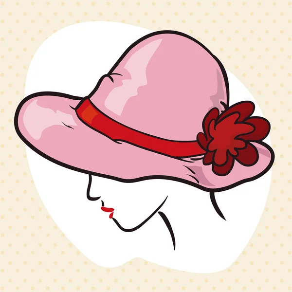 Elegant Lady Silhouette with Elegant Pink Hat, Vector Illustration — Stock Vector