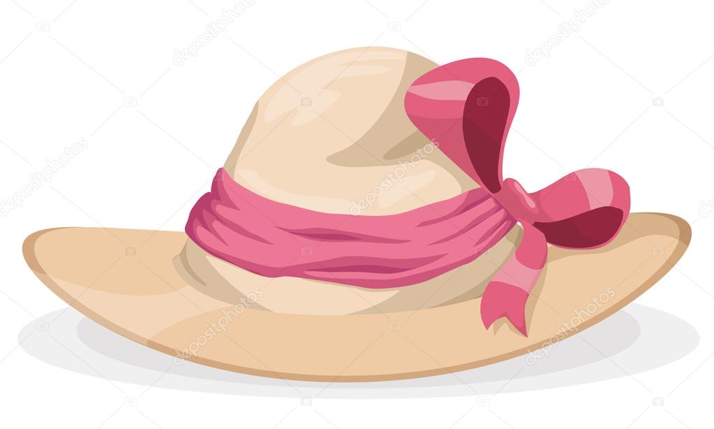 Beauty Lady Hat with Pink Ribbon and Bow, Vector Illustration — Stock ...
