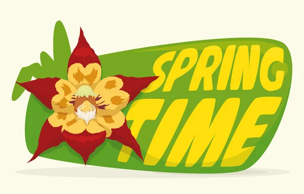 Gorgeous Orchid on Green Sign Announcing Springtime, Vector Illustration — Stok Vektör