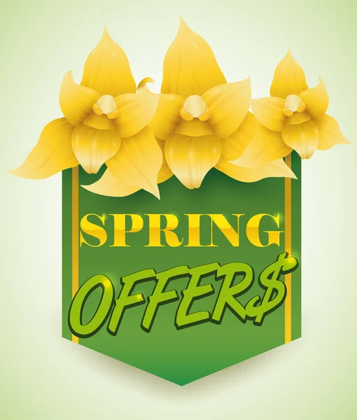 Yellow Orchids for Spring Offers, Vector Illustration — 스톡 벡터