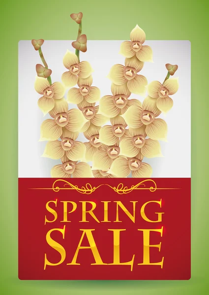 Spring Sale Card with Beauty Orchid's Branches, Vector Illustration — Stock Vector