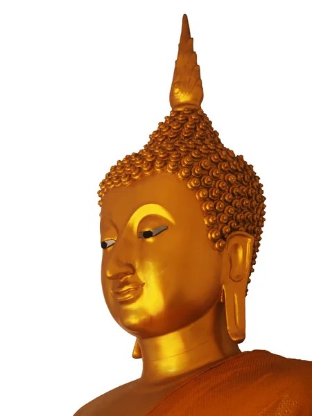 Eine goldene Buddha-Statue isoliert auf weißem Hintergrund — Stockfoto