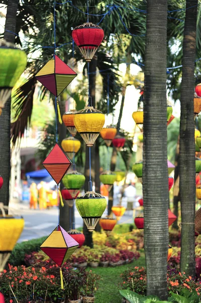 Lantaarns hangen op bomen Tet vakantie, Vietnam — Stockfoto