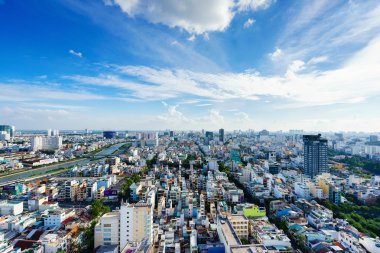 Saigon, Vietnam - 18 Haziran 2015. Renkli ev günbatımı, Vietnam, Ho Chi Minh city (veya Saigon) manzarası. Saigon olduğunu Vietnam en büyük şehir nüfusu ile yaklaşık 10 milyon kişi.
