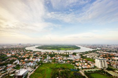 Panoramik Thanh Da Yarımadası, günbatımı, Vietnam, Ho Chi Minh city (veya Saigon)
