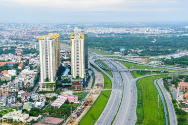 Panoramik günbatımı, Vietnam, Ho Chi Minh City (aka Saigon) Milli rota 1a