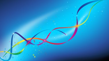 Renkli dalga gökadası ve parıltılı ışıldayan ışınlar soyut mavi arkaplan.