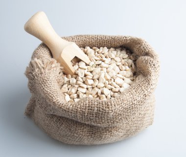 Beyaz arka plan üzerinde çim bezelye