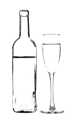 Pembe şarap ve beyaz arka plan üzerinde şişe cam