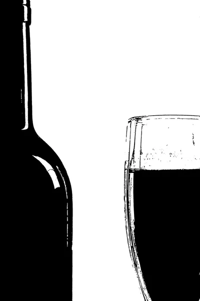 Τέλεια σιλουέτα κρασί μπουκάλι και γυαλί σε φόντο πανί — Φωτογραφία Αρχείου