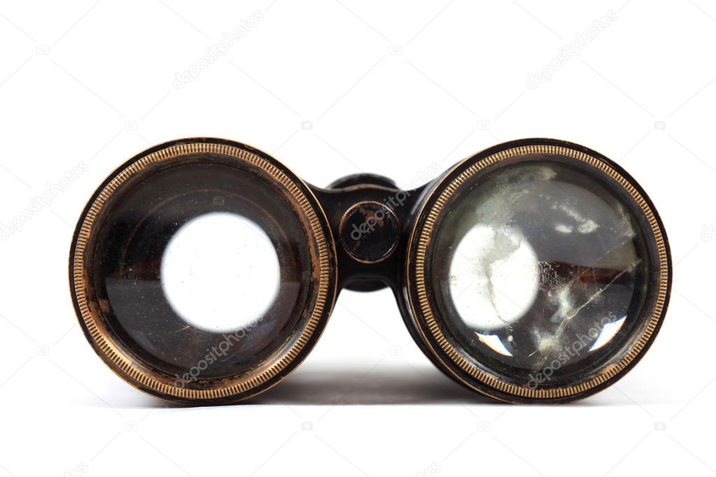 Antique vintage binoculars on a white background