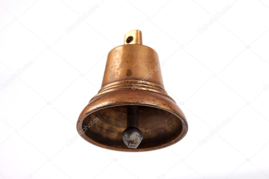 Antique copper small bell on white background Stock Photo by