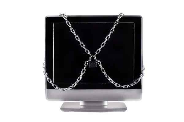 TV  locked with chain isolated white background — Stock Photo, Image