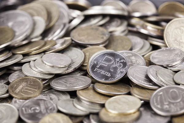 Bunch Russian rubles in the form of coins close up — Stock Photo, Image