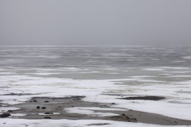 büyük göl kenarında Snowfield kış manzarası