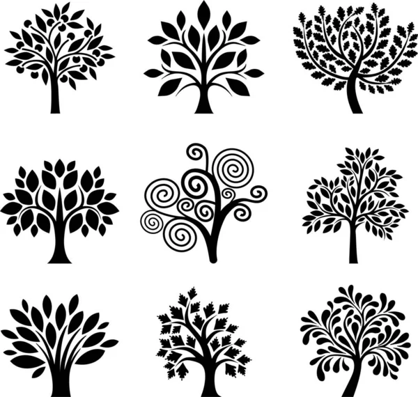 Serie Alberi Decorativi Illustrazione Vettoriale — Vettoriale Stock