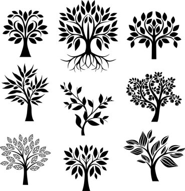 Dekoratif ağaç serisi, vektör illüstrasyonu