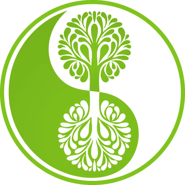 Зеленое дерево Инь Янь — стоковый вектор
