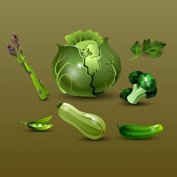 新鮮、便利でおいしい野菜のセットです。ヘルシー、ダイエット食、ベジタリアン — ストックベクタ