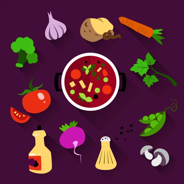 調理用野菜のセットです。ベジタリアン、ダイエットや健康的なライフ スタイル — ストックベクタ