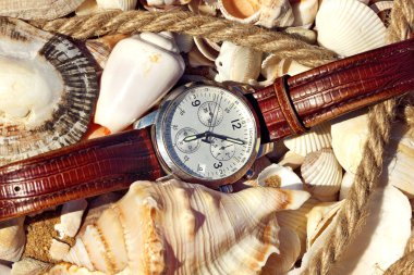 men's watch photographed on the coast clipart
